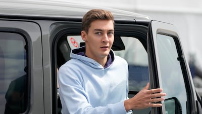 Mercedes driver George Russell arrives at Silverstone. AP