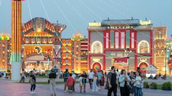 Visitors at the reopening ceremony for Global Village in Dubai. The attraction has extended its 30th season until the end of May, continuing its 'major milestone'. Pawan Singh for The National