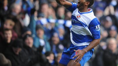 Reading's Mikele Leigertwood celebrates scoring their first goal against Fulham at Madejski Stadium. Christopher Lee/Getty Images.