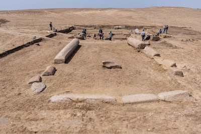 Excavators working at the Tell El Farma archeological site in North Sinai. The all-Egyptian mission found a temple to the god Zeus Cassius. Ministry of Tourism and Antiquities