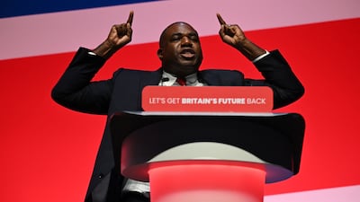 Shadow foreign secretary David Lammy addresses delegates on the second day of the annual Labour Party conference in Liverpool. AFP