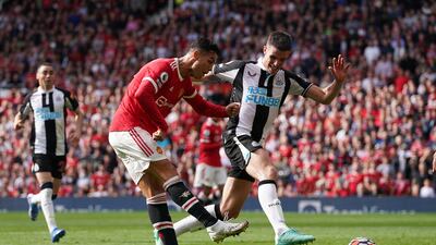Cristiano Ronaldo shoots during the Premier League match at Old Trafford. PA