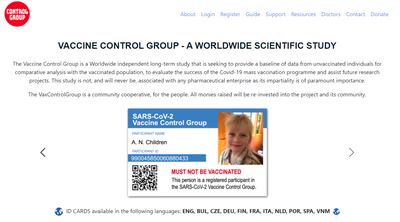 The homepage of the Vax Control Group website.
