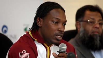 The West Indies captain Chris Gayle speaks during a press conference before the three one-day series against Pakistan at Zayed Cricket stadium.