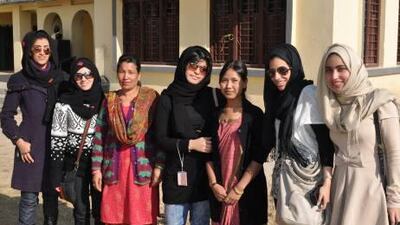 The five Zayed University students with teachers from the Shree Bhagyodaya Secondary School in Sanku village, Nepa.