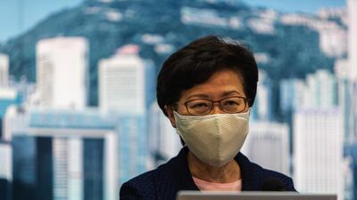 Hong Kong Chief Executive Carrie Lam announces a year-long postponement of elections to the city's legislature on July 31, 2020. Bloomberg