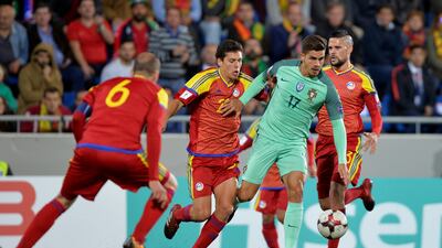 Portugal forward Andre Silva in action against Andorra’s Max Llovera. Vincent West / Reuters