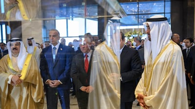 Sheikh Mohamed, King Abdullah, King Hamad, Mr El Sisi and Mr Al Kadhimi at the ceremony.