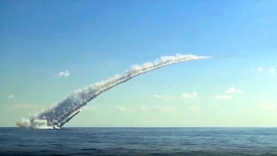A Kalibr missile is launched by a Russian submarine. Moscow's Kalibr missiles have increased by 81 to 140 since January. AP