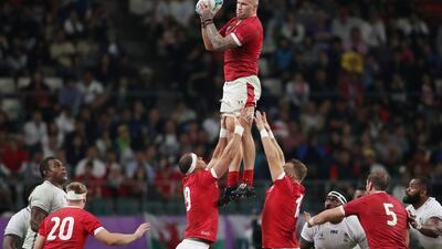 Wales' Ross Moriarty during a lineout - Pool D - Wales v Fiji - Oita Stadium, Oita, Japan. REUTERS