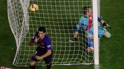 Barcelona's Luis Suarez celebrates after scoring. AP Photo