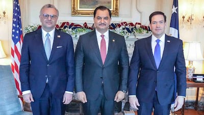 From left, Massad Boulos, White House senior adviser for Arab and African affairs, Lt Gen Saddam Haftar, deputy commander of the Libyan National Army, and US Secretary of State Marco Rubio. Photo: Massad Boulos / X