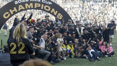 Los Angeles FC players, staff and owners celebrate after defeating the Philadelphia Union. AFP