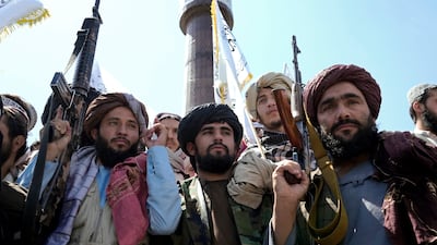 Taliban fighters in front of the US embassy in Kabul. AP Photo