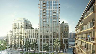 Clipper Wharf, a luxury mixed-use London developments by St George - a part of the Berkeley Group, to be unveiled by Chestertons. CGI Exterior of Gauging Square looking West. Rendering courtesy Chestertons