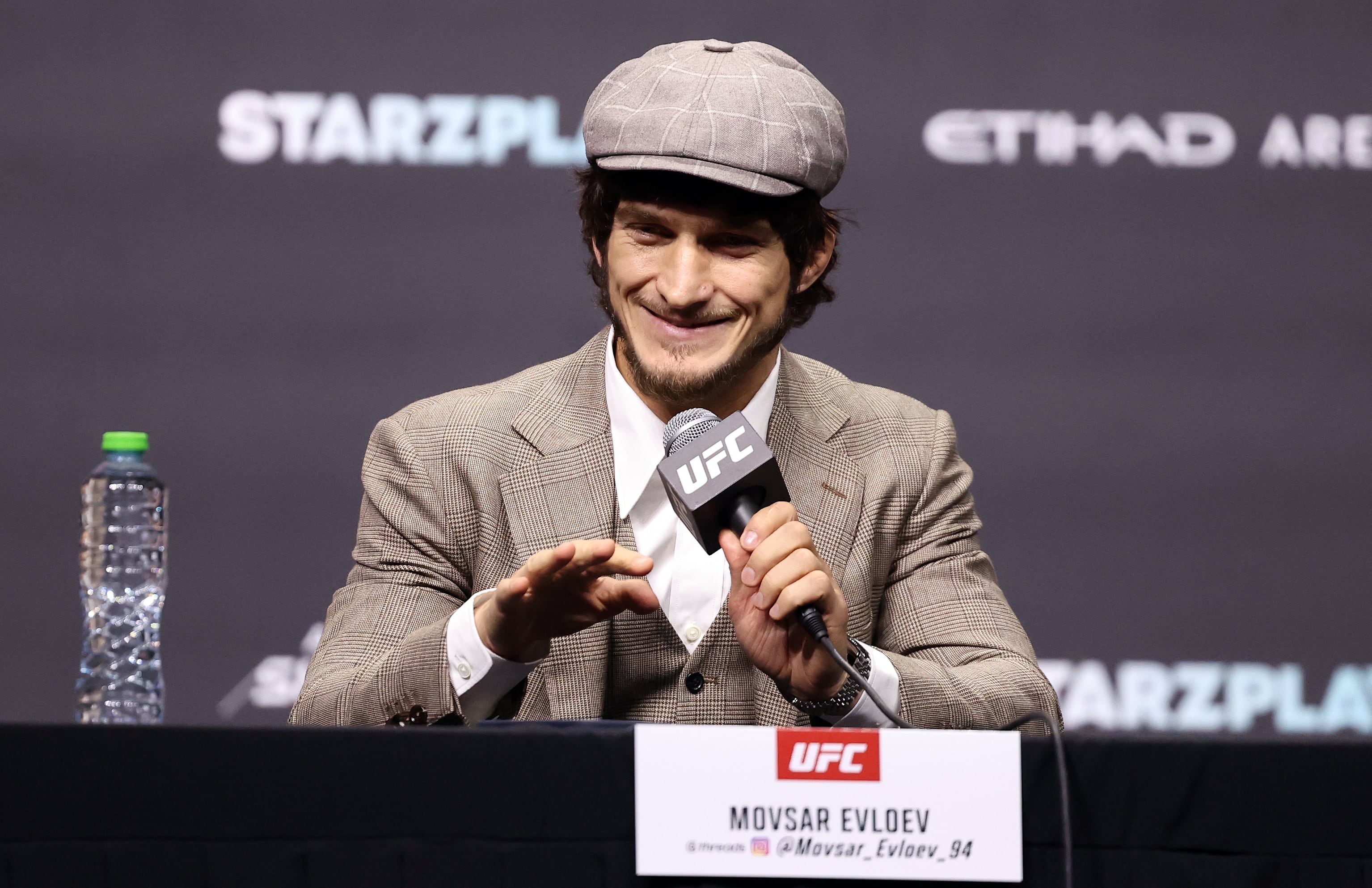 Movsar Evloev takes part in the UFC 333 pre-fight press conference. Chris Whiteoak / The National