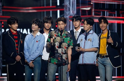 2018 Billboard Music Awards - Show - Las Vegas, Nevada, U.S., 20/05/2018 - BTS accepts the Top Social Artist award. REUTERS/Mario Anzuoni