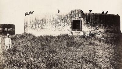 A sacred burial site or dakhma in Bombay, India, now Mumbai, circa 1890, is the setting for Chevalier’s Sexton Blake detective novel. Alinari Archives / Getty Images