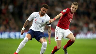 The experienced Kyle Walker, left, is likely to start the game on the right of the England defence. PA