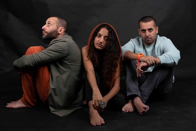 Tamur Nafar (L), Maysa Daw and Mahmood Jreri (R) of DAM, Palestine's first hip-hop group. Courtesy Sony Music Middle East
