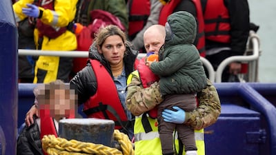 Child migrants are guided in to Dover, Kent, after being rescued from a boat on the English Channel on May 31, 2022. PA