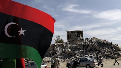 The remains of the destroyed 'Resisting House' that once belonged to Col Muammar Qaddafi. AFP