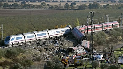 Emergency services work at the site of a deadly high-speed train collision around 150 km south of Madrid, in Toledo province, central Spain. AFP