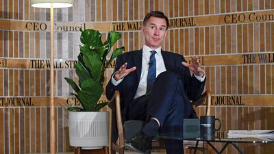 epa07570053 British Foreign Secretary Jeremy Hunt speaks during the Wall Street Journal (WSJ) CEO Council in London, Britain, 14 May 2019. Reports state that the Wall Street Journal CEO Council connects the world's most ambitious and influential business leaders to discuss the issues shaping the future. EPA/ANDY RAIN