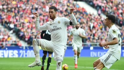 Ramos after scoring a penalty during the La Liga match against Atletico Madrid in February, 2019.