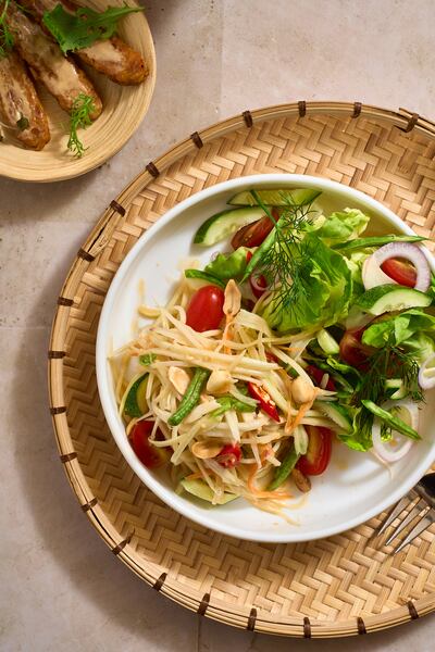 Som tam salad is part of the wellness menu at Breeze restaurant. Photo: Anantara Layan Phuket