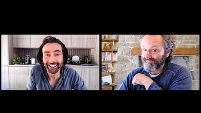 Actors David Tennant and Michael Sheen in 'Staged'. Courtesy BBC