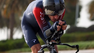 Ineos Grenadiers' cyclist Adam Yates rides during the third stage of the UAE Tour in Ajman on February 22, 2022. The British cyclist will join UAE Team Emirates in 2023. AFP