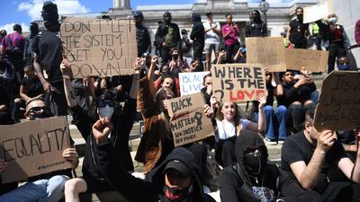 A Black Lives Matter protest in Trafalgar square during a Black lives matter demonstration in London, Britain. Protesters gathered to express their feelings in regard to the death of 46 year old George Floyd while in police custody. EPA