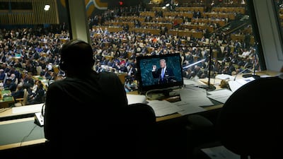 An interpreter translates as U.S. President Donald Trump addresses the 72nd United Nations General Assembly at U.N. headquarters in New York. Shannon Stapleton / REUTERS.