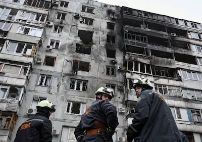 An apartment building hit by a Russian drone strike in Zaporizhzhia, Ukraine. Reuters