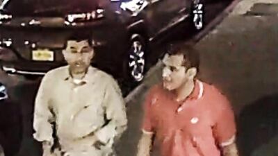 This video grab provided by the FBI shows two unidentified men walking in New York’s Chelsea district on September 17, 2016, around the time a bomb exploded on a nearby street. Investigators said the men are being sought as witnesses. FBI via AP