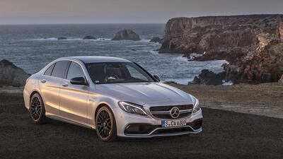 The Mercedes-AMG C63 S launches in the Middle East in April, costing Dh350,211. Its 4.0L, twin-turbo V8 produces 503bhp and 700Nm, launching it from 0 to 100kph in four seconds. Courtesy Mercedes-Benz