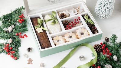 The festive hamper by Risen Cafe contains cakes, cookies and cashews. Photo: Risen