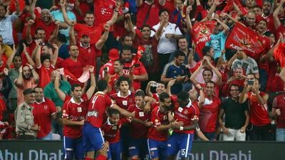 Al Ahly players celebrate a goal during their victory over Zamalek in the Egyptian Super Cup in Al Ain last October. Marwan Naamani / AFP