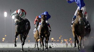 Mickael Barzalona and Mahmood Al Zarooni-trained Falls of Lora came from behind to win the fourth race in Dubai on Thursday night.