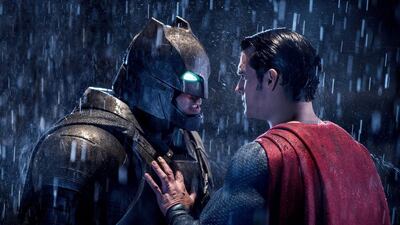 Ben Affleck, left, and Henry Cavill in a scene from, "Batman v Superman: Dawn of Justice." (Clay Enos/Warner Bros. Pictures via AP)