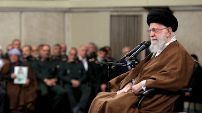 Supreme leader Ayatollah Ali Khamenei at a meeting in Tehran on Sunday, October 27. He says Israel must understand the determination of the Iranian people. Reuters
