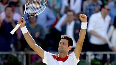Novak Djokovic celebrates beating Adrian Mannarino at Queens on Friday. Matthew Stockman / Getty Images