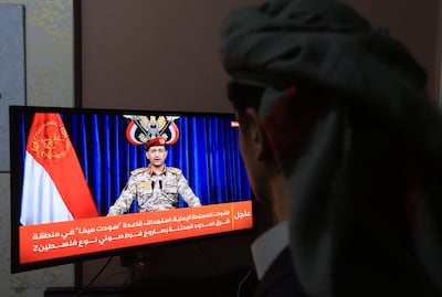 Houthi military spokesman Brig Gen Yahya Saree makes a televised statement on Sunday. EPA