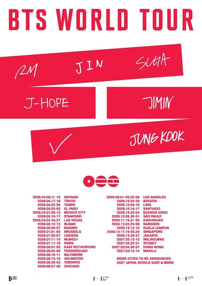 The band have not announced dates for the Middle East yet. Photo: BigHit Music