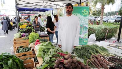 Rashed Salyem Al Kitby travels from Al Ain to sell his organic goods at the market.