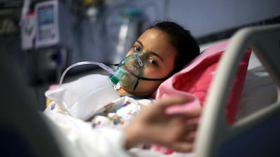 Yemeni girl Shahd Al-Harlthi, 13, receives medical treatment at a hospital in Amman, Jordan, following a United Nations medical evacuation from Yemen's capital Sanaa. EPA