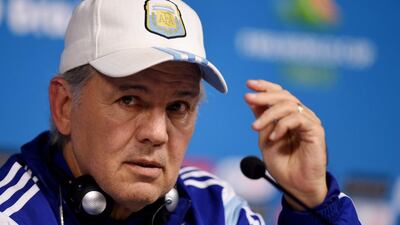 Argentina coach Alejandro Sabella speaks during a news conference at the Arena Corinthians in Sao Paulo, Brazil, on July 8, 2014. Marius Becker / EPA