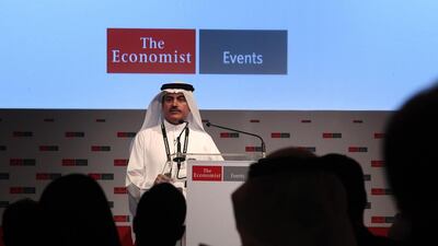 Dr Amin Al Amiri, assistant undersecretary for public health policy and licensing at the Ministry of Health, during his keynote address yesterday to delegates at the Health Care Middle East and North Africa medical conference. Jeffrey E Biteng / The National