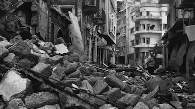 A rubble-choked street in Beirut in 1975. Keystone/Getty